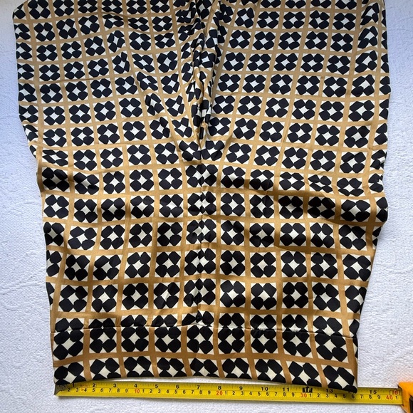 ZARA Printed Wide Leg Pants Geometric Camel & Black Side Zip Size M Boho - Picture 7 of 14